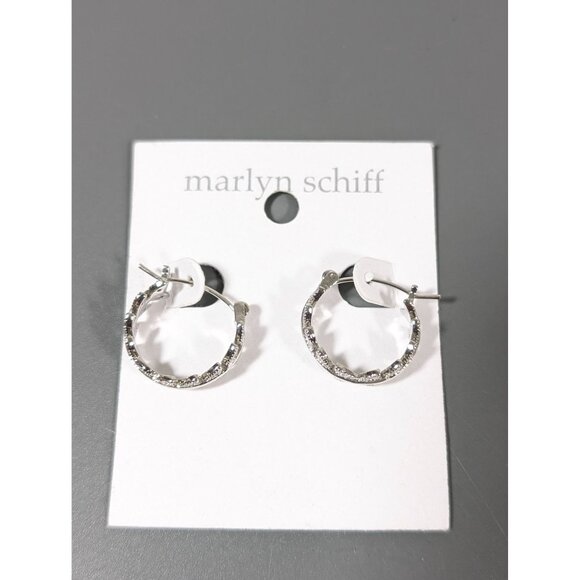 Marlyn Schiff Silver Tone Rhinestone Leaf Vine Hoop Earrings Pierced NEW - Picture 1 of 5
